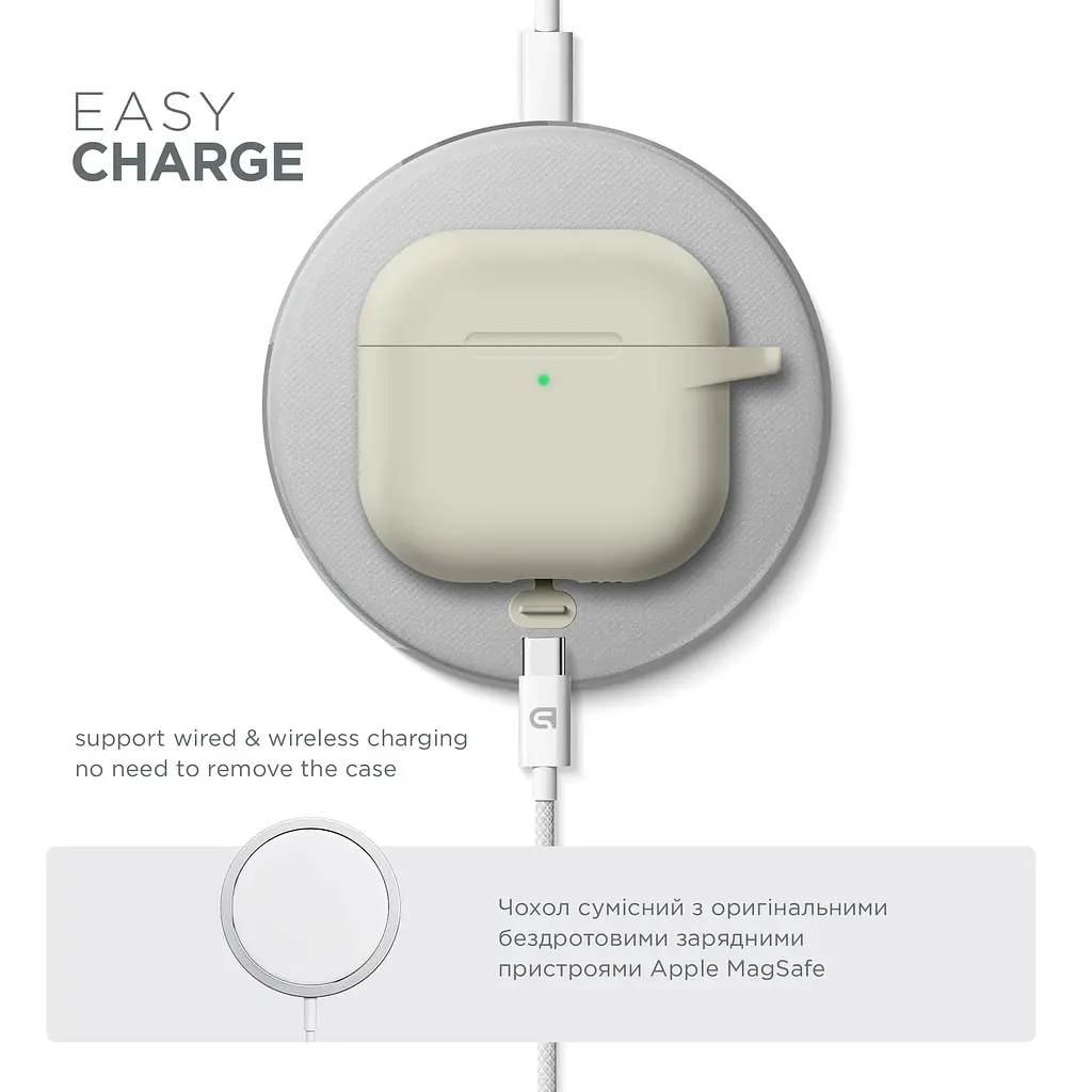 Силіконовий чохол для навушників Apple AirPods 4, Hang Case, бежевий, ультратонкий захисний кейс товщиною 2 мм, захист від подряпин, пилу та ударів, компактний, з карабіном для кріплення, ArmorStandart (ARM81279) - фото 7