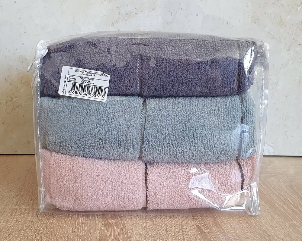 Набір турецьких махрових рушників Cestepe MicroCotton Premium 3 штуки 50x90 Kare 2 щільність 600 г/м2 - фото 4