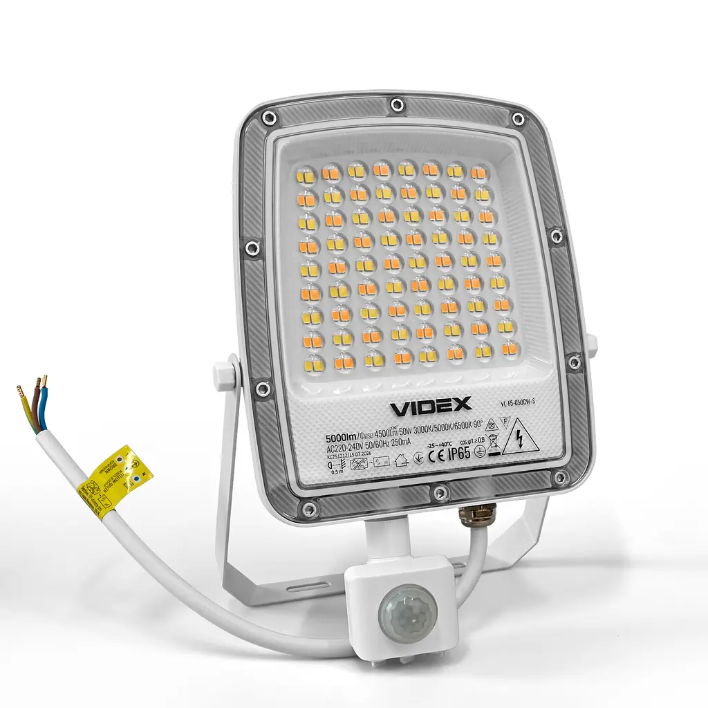LED прожектор Videx F5 50 Вт 3000-5000-6500 K з датчиком руху 230 В білий (VL-F5-050CW-S)  - фото 3