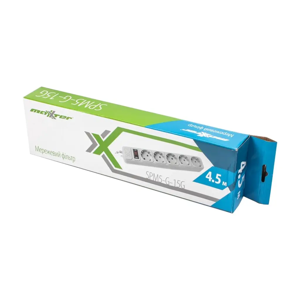 Мережевий фільтр живлення Maxxter SPM5-G-15G grey, 4.5 м кабель, 5 розеток (SPM5-G-15G) - фото 2