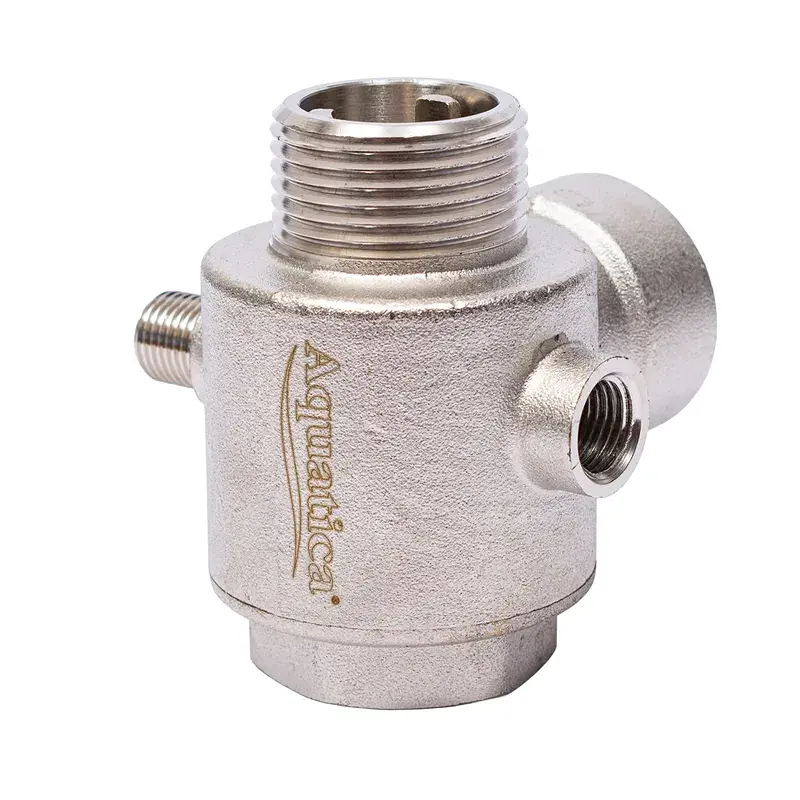 З"єднувач п'ятививідний +зворотний клапан 80мм M1"×F1"×F1"×M1/4"×F1/4" Silver 480г AQUATICA (779601) - фото 3