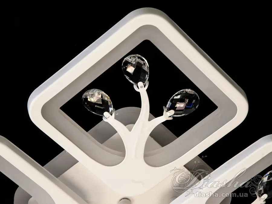Стельова LED-люстра Diasha S8157/4WH 3color з пультом і димером, біла, 85W, 4675 lm, квадратні акрилові плафони 37×37 см