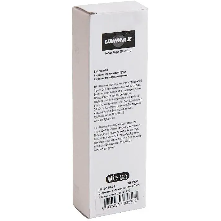 Стержень кульковий Unimax 110 0.7 мм 138 мм синій (Finepoint) упаковка 30 шт. (UXB-110-02) - фото 2