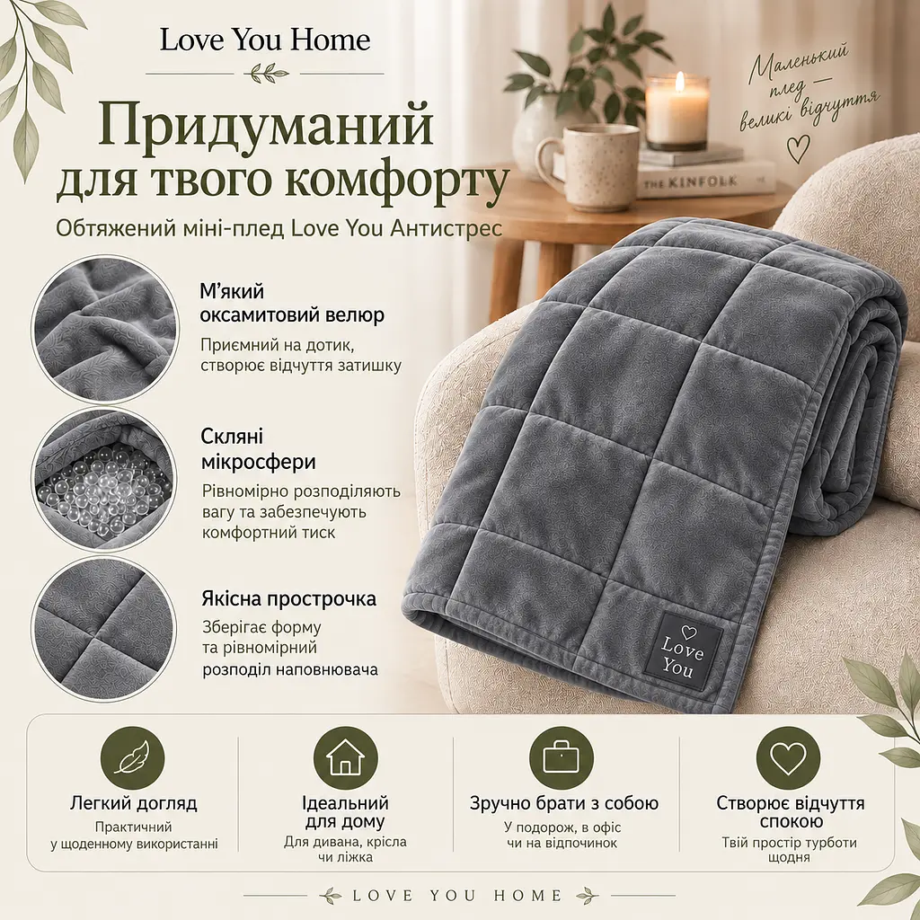 Плед обтяжений Love You 70×100 см 3 кг сірий (ly4721) - фото 7