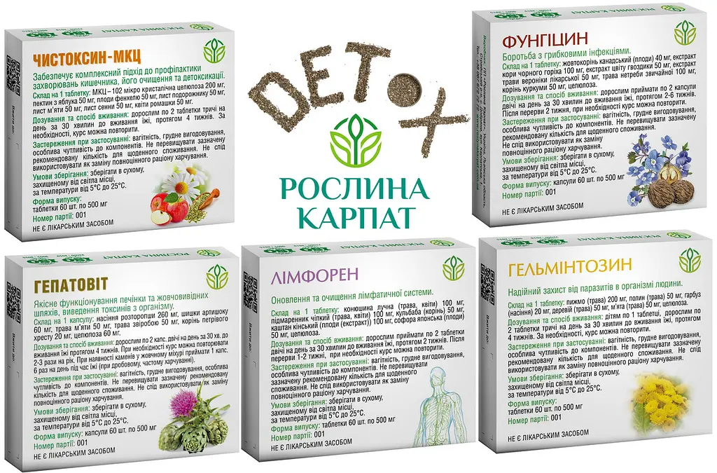 Програма очищення організму, Лімфорен, Чистоксин МКЦ, Гепатовіт, Гельмінтозин, Фунгіцин, "Рослина Карпат" - фото 2