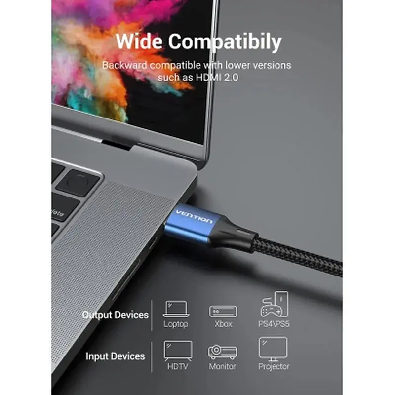 Кабель мультимедійний HDMI M to HDMI M 1.5m 8K60Hz cotton braided blue Vention (ALGLG) - фото 4