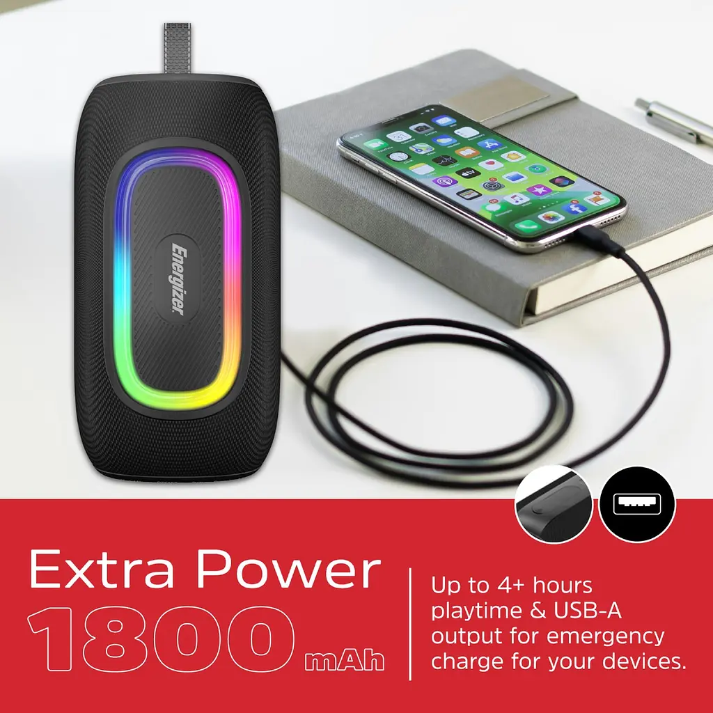 Акустична система 1.0 Energizer 16Вт Bluetooth 5.2/MicroSD/USB/AUX/FM,IPX65, чорна - фото 8