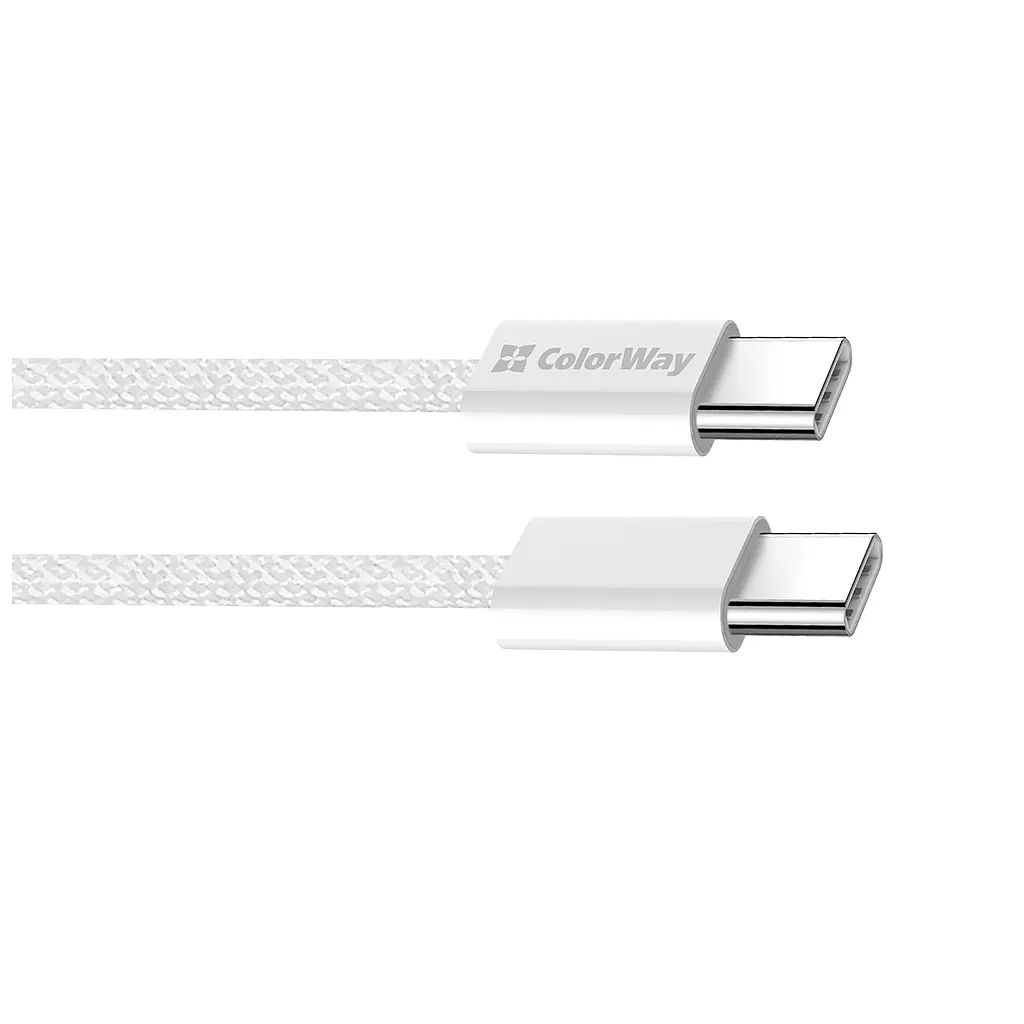 Дата кабель USB-C to USB-C 2.0m (braided cotton) (PD Fast Charging 60W) 3.0А grey ColorWay (CW-CBPDCC068-GR) - фото 2
