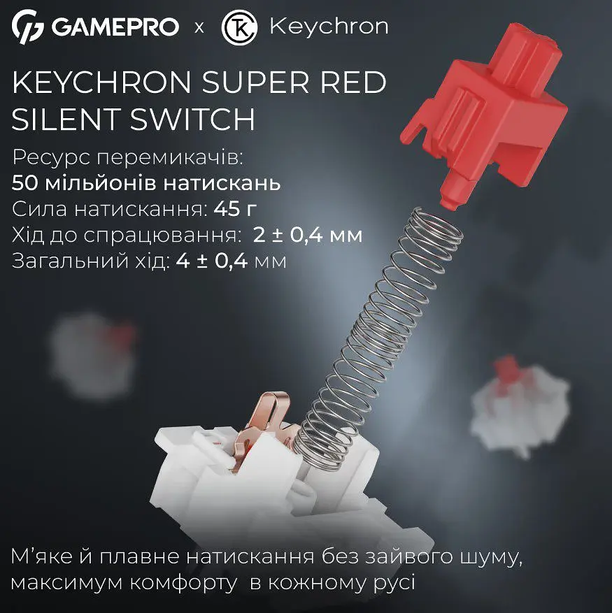 Клавіатура ігрова механічна GamePro MK-305-BK Asgard Drakkar Keychron Super Red Switch Bluetooth 5.2/2.4 ГГц/USB Black - фото 6