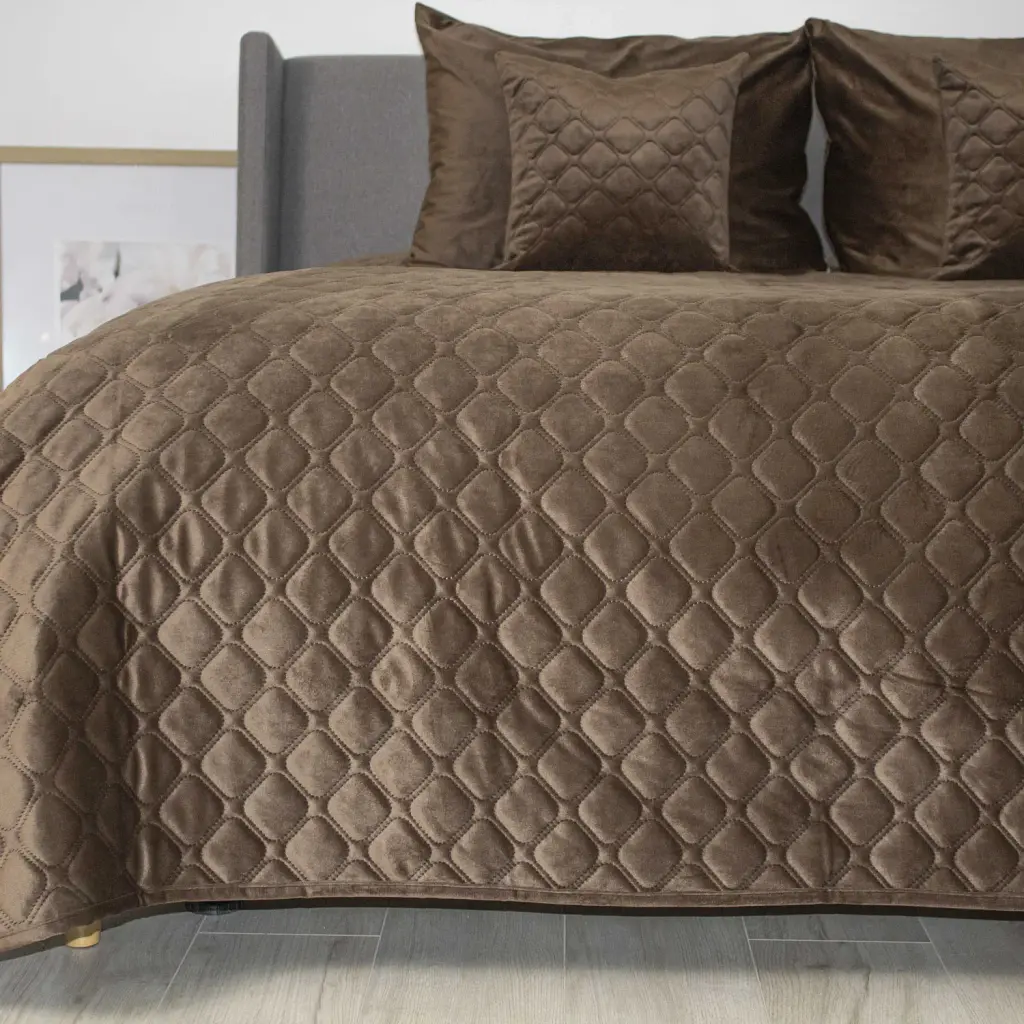 Покривало ТЕП велюрове Velour Ромб круглий 150x210 см кавове - фото 3