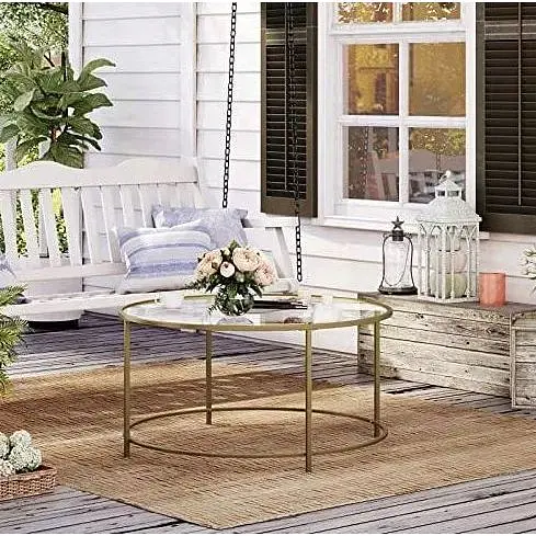 Журнальный столик Leobert Oskar круглый со стеклянной столешницей золото - фото 4