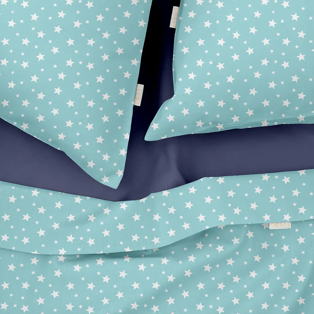 Комплект постільної білизни Cosas сімейний MINT STARFALL CS1 2 x 160 x 220 см (StarfallMint_DarkBlue_160x2) - фото 6