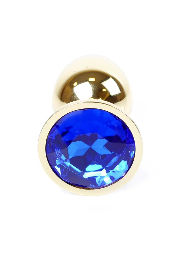 Анальна пробка з кристалом B - Series HeavyFun Plug-Jewellery Gold, 7 см (синій) - фото 2