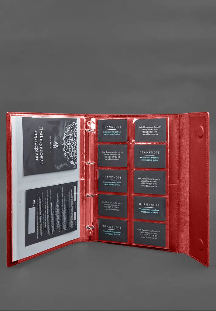 Кожаная папка для документов "Семейная" А4 на сегрегаторе с файлами красный - фото 9