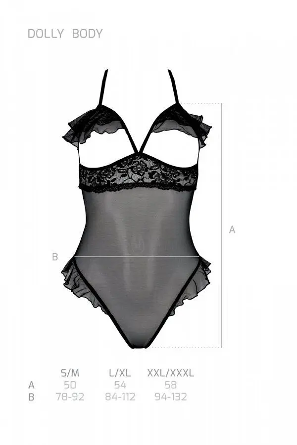 Еротичне боді Passion DOLLY BODY, L/XL, black, з відкритими чашками - фото 4