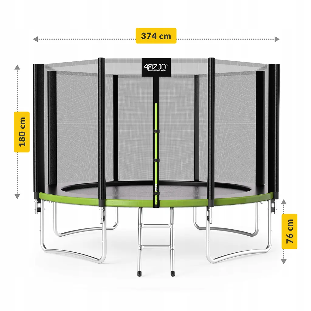 Батут із зовнішньою сіткою 4FIZJO Classic 12FT 374 см Black/Green (P-5907739312914) - фото 7