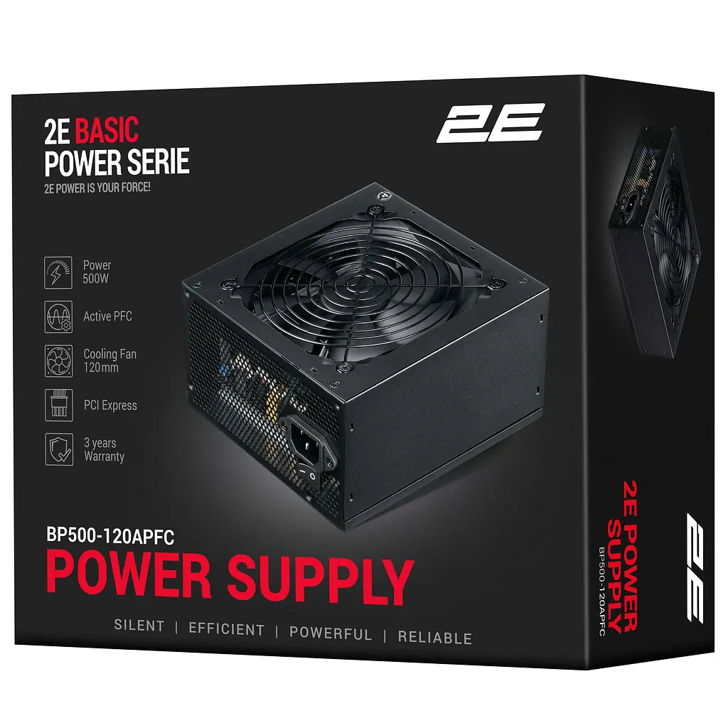 2E Блок живлення Basic Power (500W), 80%, 120мм, 1xMB 24pin(20+4), 1xCPU 8pin(4+4), 3xMolex, 4xSATA, 2xPCIe 8pin(6+2) - фото 7