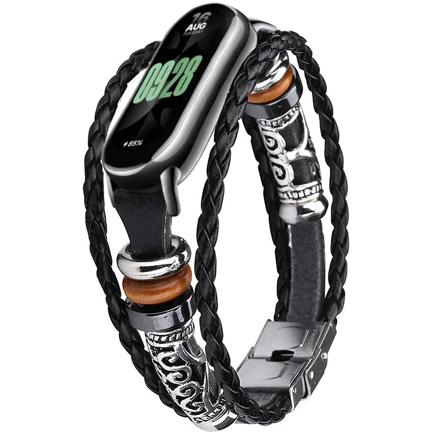 Ремінець вінтажний Carprie для фітнес-браслета Xiaomi Mi Band 8 і 9 Type A Black-black - фото 1