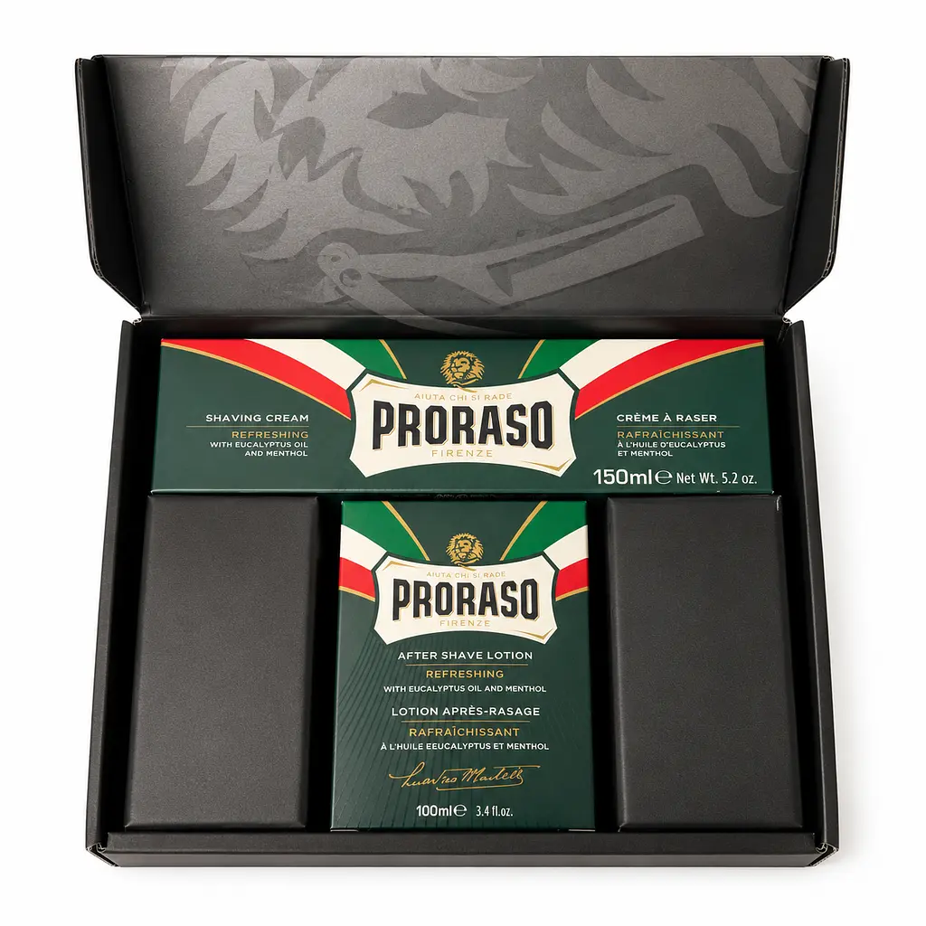 Набір подарунковий для гоління Proraso Duo Pack в картонній коробці Освіжаюча та тонізуюча свіжість з евкаліптовою олією та ментолом - фото 2