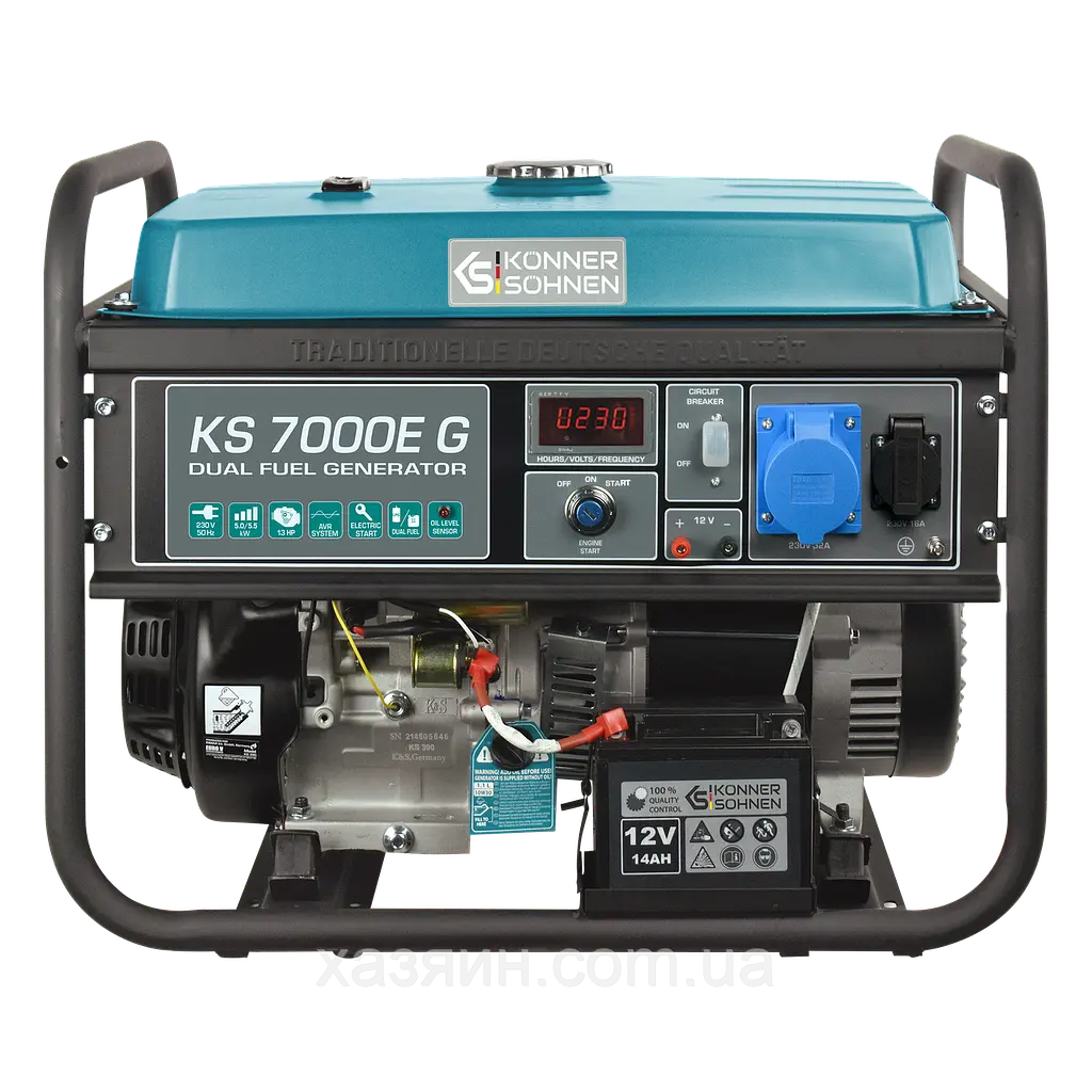 Генератор газобензиновий Konner&Sohnen KS 7000E G LPG, 230В, 5.5кВт, електростартер, 77.2кг
