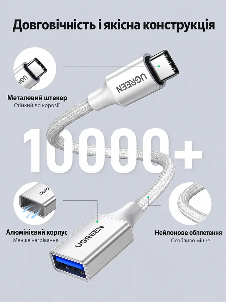 OTG-перехідник UGREEN US378 USB-C - USB-A 0,15 м сріблястий (15819) - фото 5