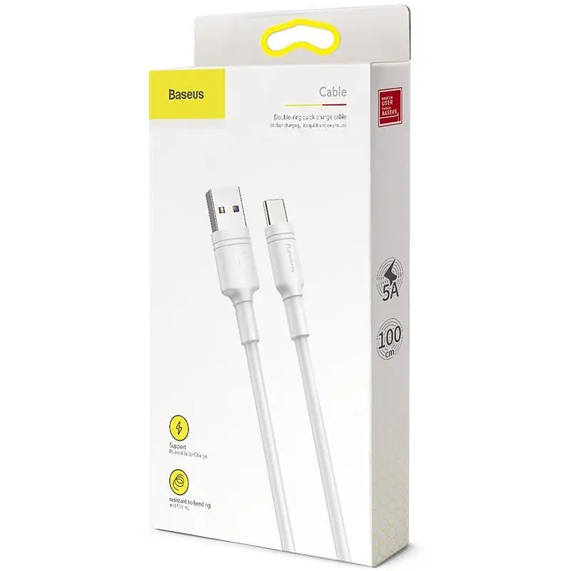 Кабель Baseus Double Loop Fast Charging Cable USB to Type-C 5A 1.0m CATSH-B02 White - фото 3