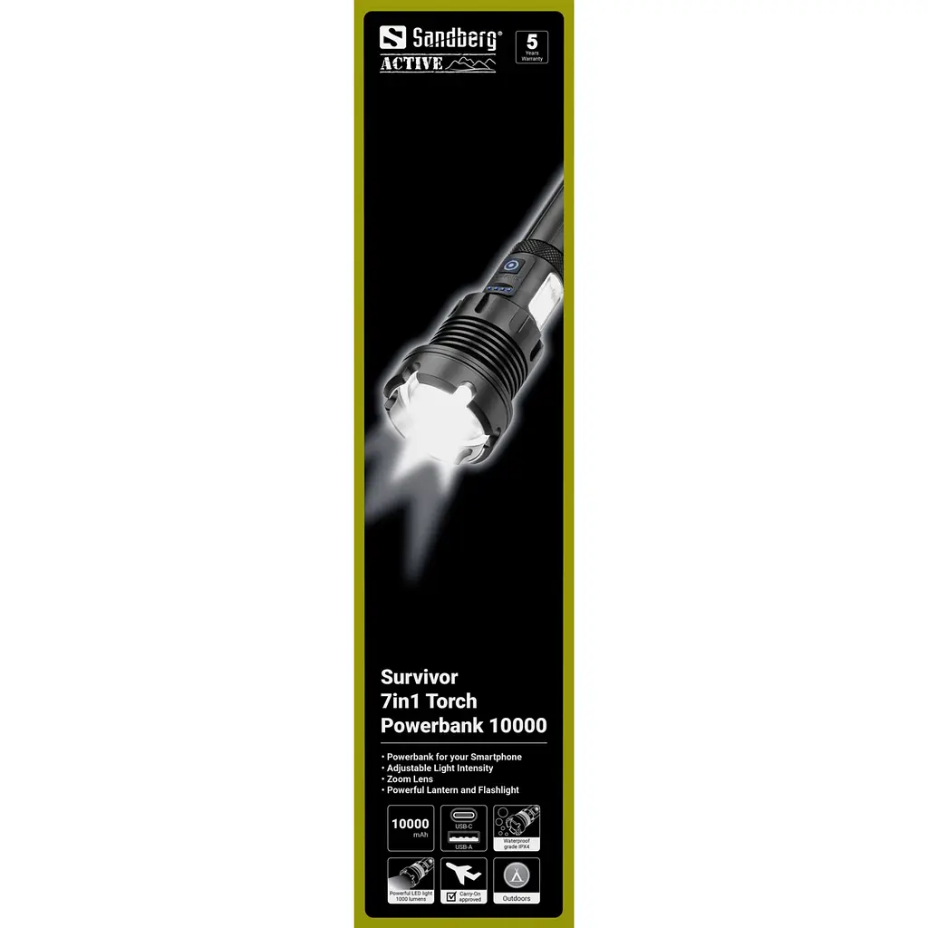 Ліхтарик-повербанк Sandberg Survivor 7 in 1 Torch Powerbank 10000 mAh XHP70 LED USB-C 5W - фото 5