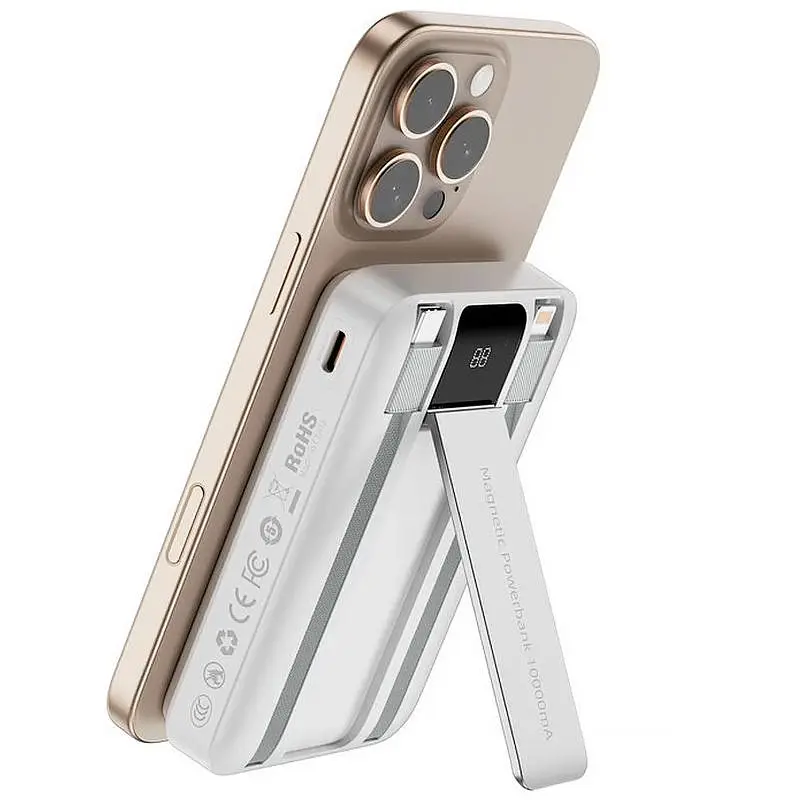 Портативный зарядный устройство Power Bank Wiwu Wi-P061 22,5 Вт + PD20 Вт с БЗП + iWatch с кабелем 10000 мАч, белый - фото 2