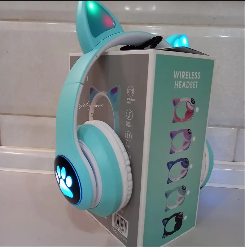 Бездротові дитячі Bluetooth навушники з котячими вушками та LED підсвічуванням STN AKS 28 бірюза - фото 2