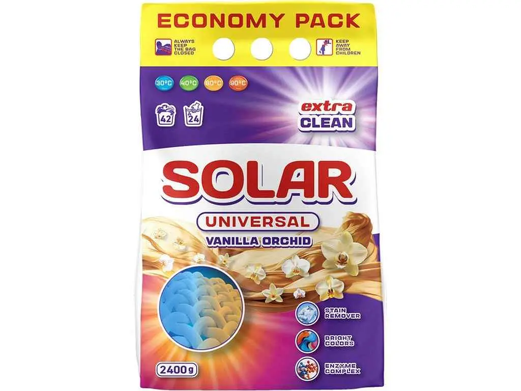 Пральний порошок SOLAR 2,4 кг руч/авт безфосфатний Universal Vanilla Orchid