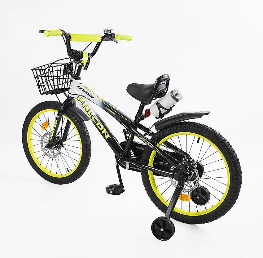 Велосипед Corso Falcon 20" 2-х колісний FL-20299 сталева рама, диск. гальма, дод. колеса, дзвінок, пляшечка, кошик, зібраний на 85% - фото 3