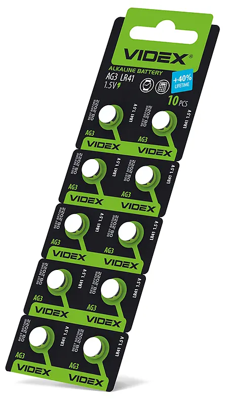 Батарейка годинникова Videx AG 3/LR41 BLISTER CARD 10 шт VIDEX (23266-000) - фото 2