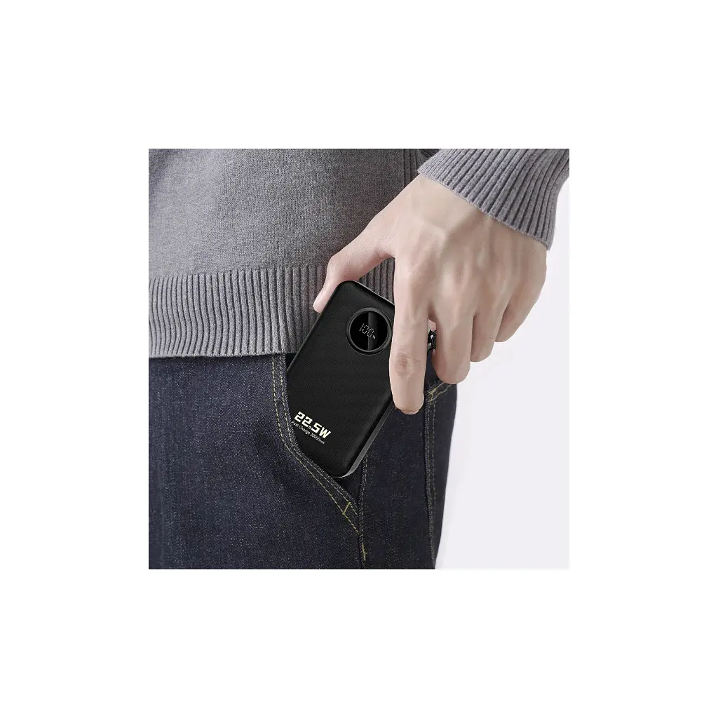 Батарея універсальна Dudao 20000mAh K14+ 22.5W, PD, QC, USB-A, USB-C(In/Out), with built-in USB-C/Lightning cables, Black (6977196680016) - фото 5