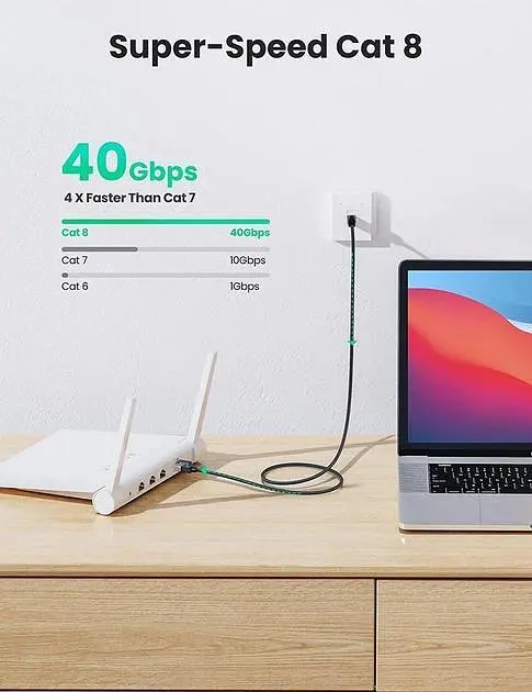 Високошвидкісний інтернет-кабель UGREEN Cat 8 Lan круглий мережевий шнур патч-корд з обплетенням RJ45 5 м (NW153) - фото 3