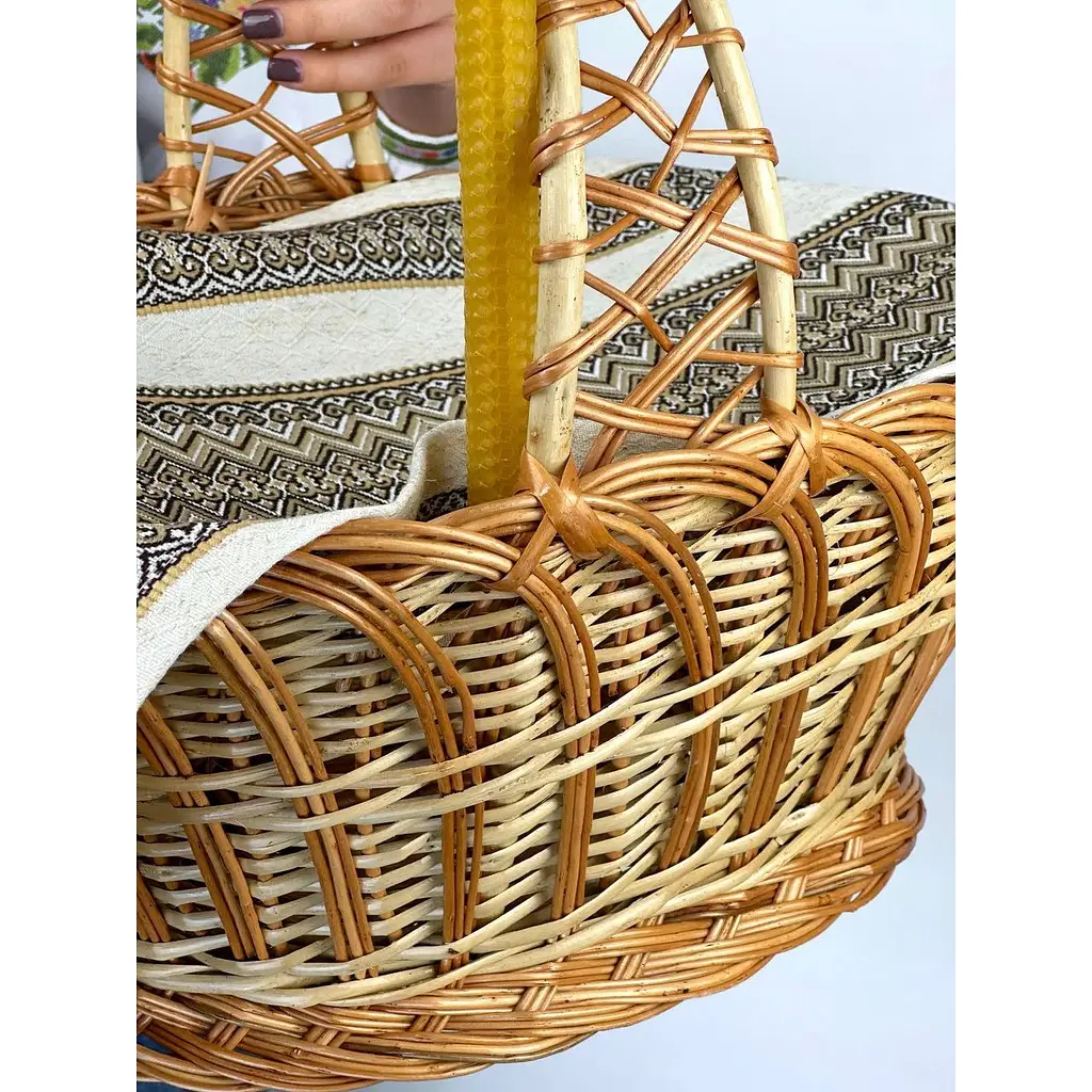  Комплект Пасхальная корзина Галичина с льняным полотенцем 70х30 см Рандеву коричневое и свеча - фото 7