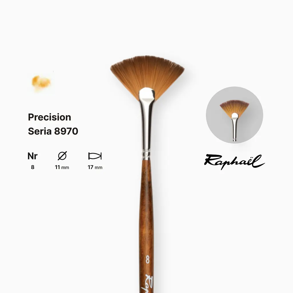 Кисть синтетика веерная Raphael Precision, №8, для акрила и масла, длинная ручка - фото 2