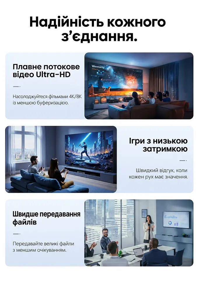 Мережевий патч-корд Ethernet Vention 20 м LAN-кабель 2 штекери RJ45 8P8C Cat6A UTP до 10 Гбіт/с з текстурованою оболонкою чорного кольору та з прозорими синіми корпусами роз'ємів (ISCBQ) - фото 13