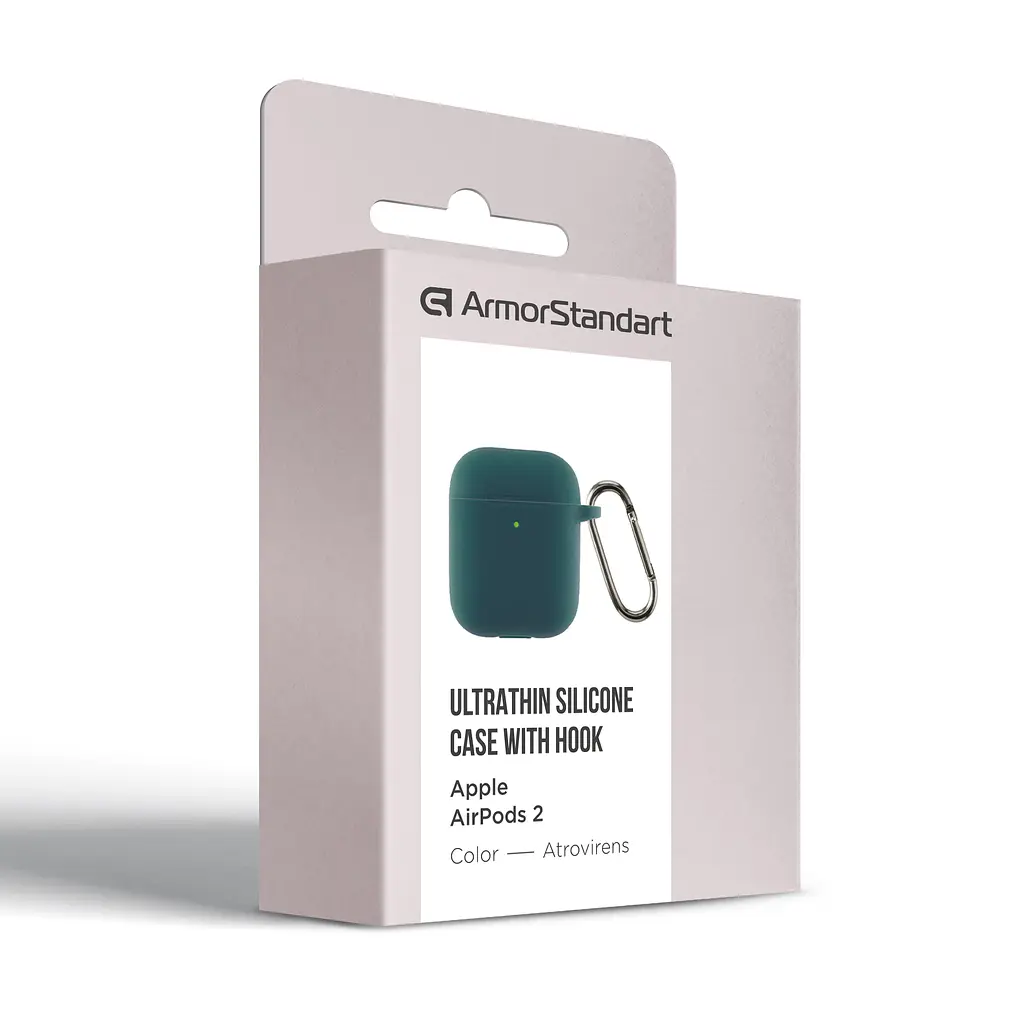 Силіконовий чохол для навушників Apple AirPods 2, Hang Case, зелений, ультратонкий захисний кейс товщиною 2 мм, захист від подряпин, пилу та ударів, компактний, з карабіном для кріплення, ArmorStandart (ARM59678) - фото 3
