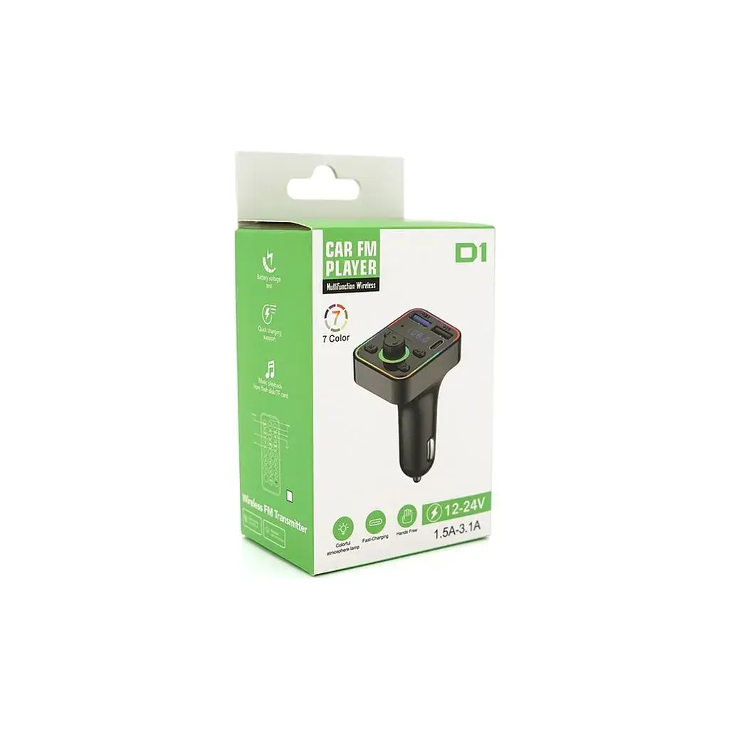 FM модулятор Voltronic D1, підсвітка 7 кольорів, 1.5-3.1A, USB, TF (FM-D1-7Col) - фото 4