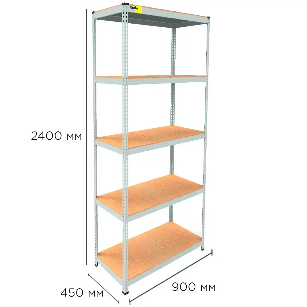 Металлический стеллаж Emby Light Series (размер 2400х900x450мм) 5 полок ДСП до 100кг Белый - фото 2