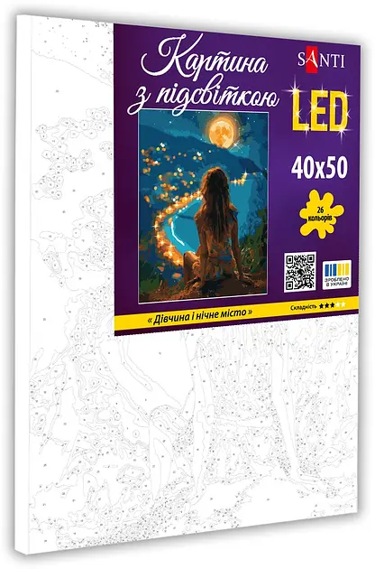 Картина за номерами Santi Дівчина і нічне місто 40х50 см з LED підсвіткою (955088) - фото 2