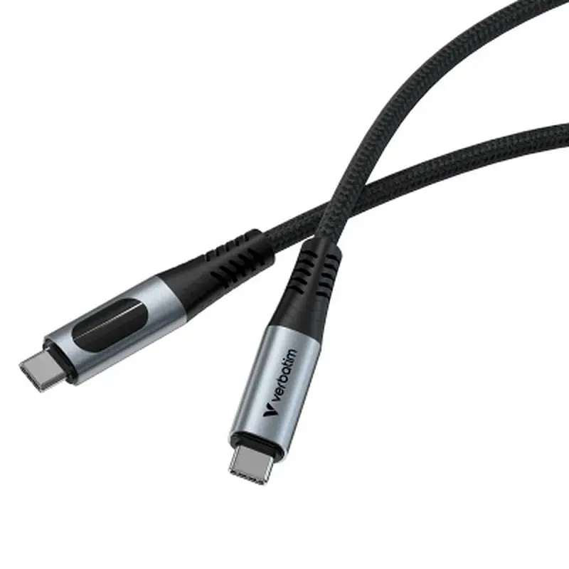 Дата кабель USB-C to USB-C 1.2m with display 100W black Verbatim (31848) - фото 2