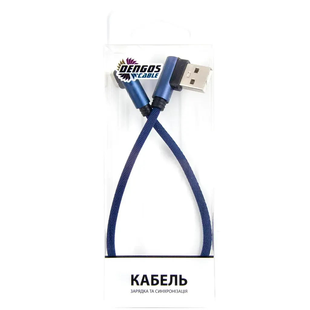 Дата кабель USB 2.0 AM to USB-C 0.25m 90° corner blue Dengos (NTK-TC-UG-SHRT-SET-BLUE) - фото 3