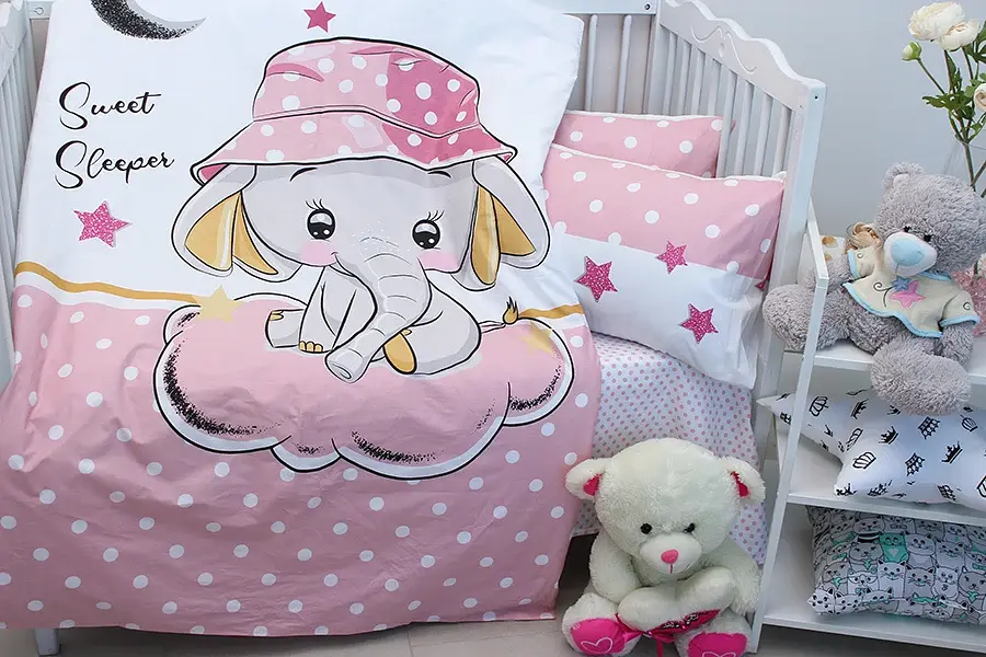 Комплект постільної білизни в ліжечко Tag Tekstil Sweet sleeper pink для немовлят Слоненя (рожевий) - фото 3