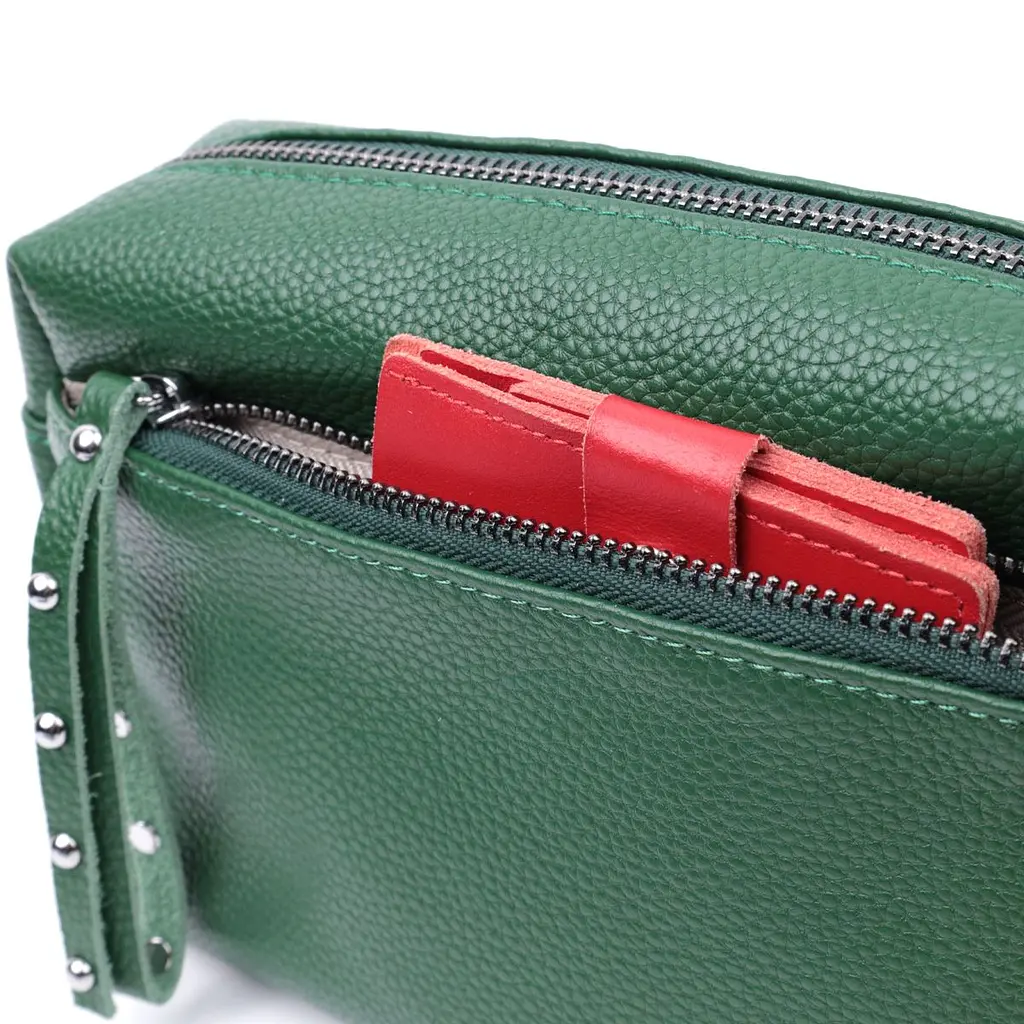 Шкіряна сумка зі стильним бігунком Vintage 22651 зелена - фото 9