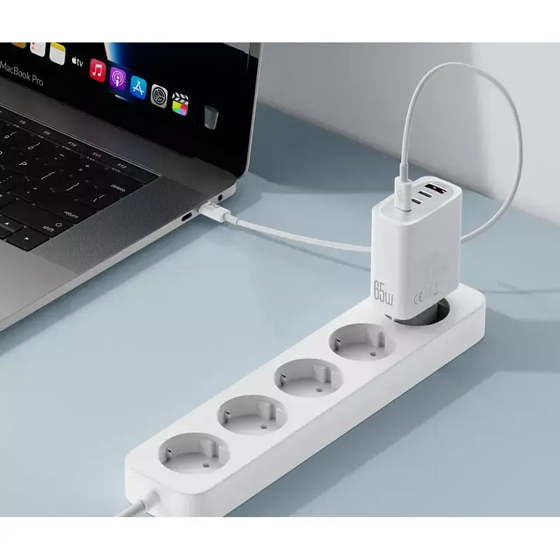 Зарядний пристрій XO CE23 quadruple GaN Nitride USB-A/3USB-C 65W White - фото 4