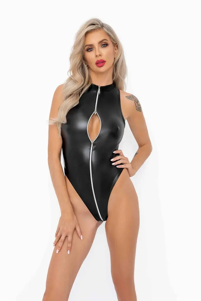 Боді з мокрим ефектом Noir Handmade F294 Powerwetlook bodysuit with front zipper, 3XL - фото 2