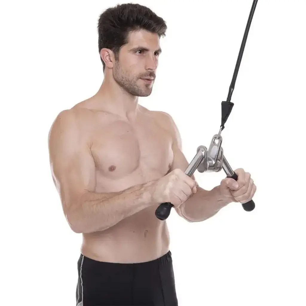 Ручка для верхньої тяги York Fitness V-подібна на трицепс з обертовим підвісом та гумовими рукоятками, хром - фото 10