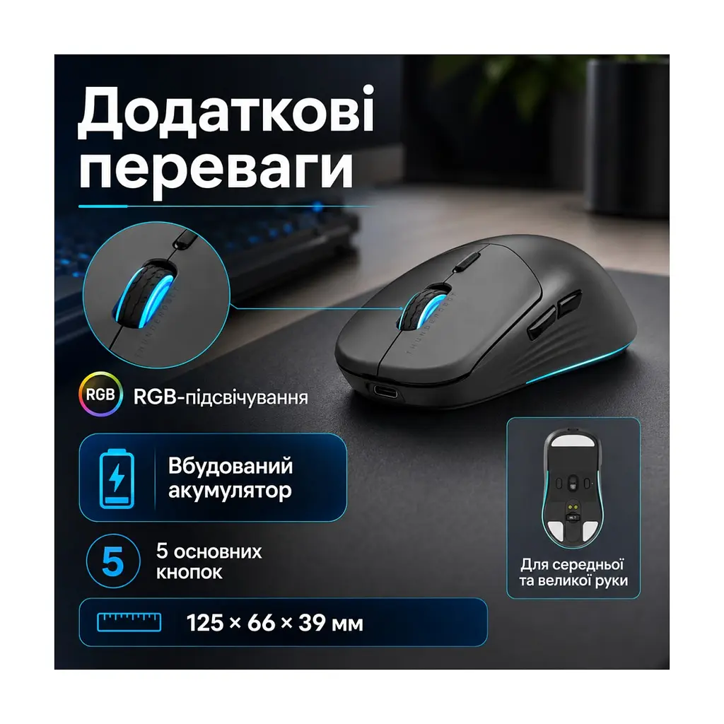 Мишка Thunderobot ML7 Tri-mode Grey (6932066316082) - фото 3