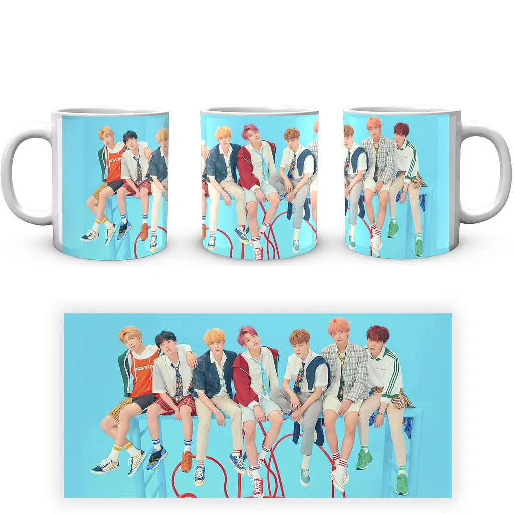 Кухоль GeekLand Bangtan Boys BTS Яскраво-блакитний фон Турніки CP 04.473.948 330 мл білий - фото 3